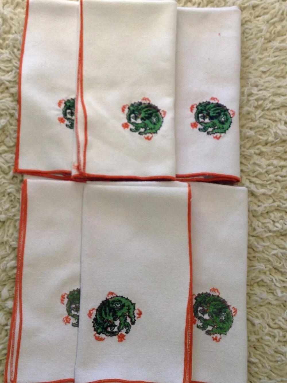 VTG 90's Foo Dogs Napkins (6) Asian Inspired Cotton/Linen Decorative Avant Garde
